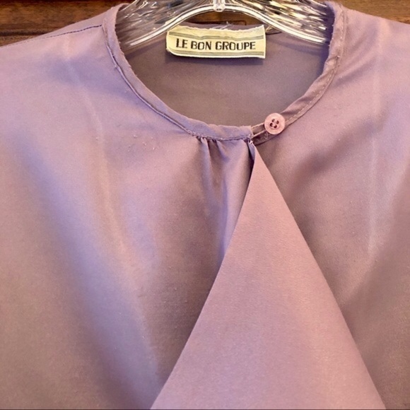 1970s Lilac Ruffle Blouse: Vintage Silky Career Top, size Medium - Picture 9 of 16